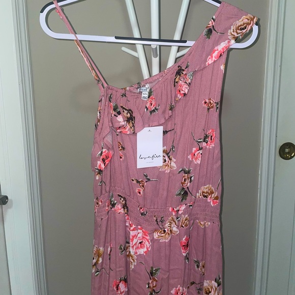 Pink flower one shoulder frills, spaghetti strap, very comfortable, never worn! - Picture 1 of 4